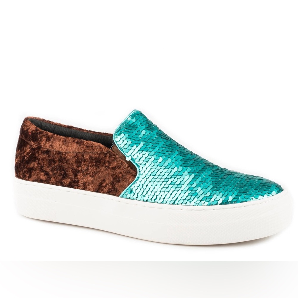 NEW Roper Womens size 7 Teal Sequin Slip-On Platform Sneakers *Fits like 6.5* - Picture 2 of 8
